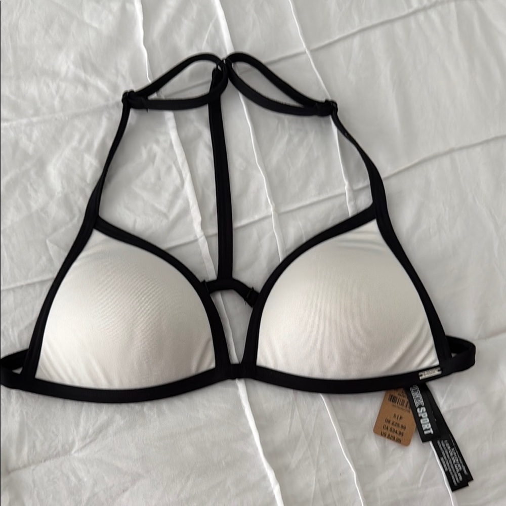 PINK Black and White Halter Bra